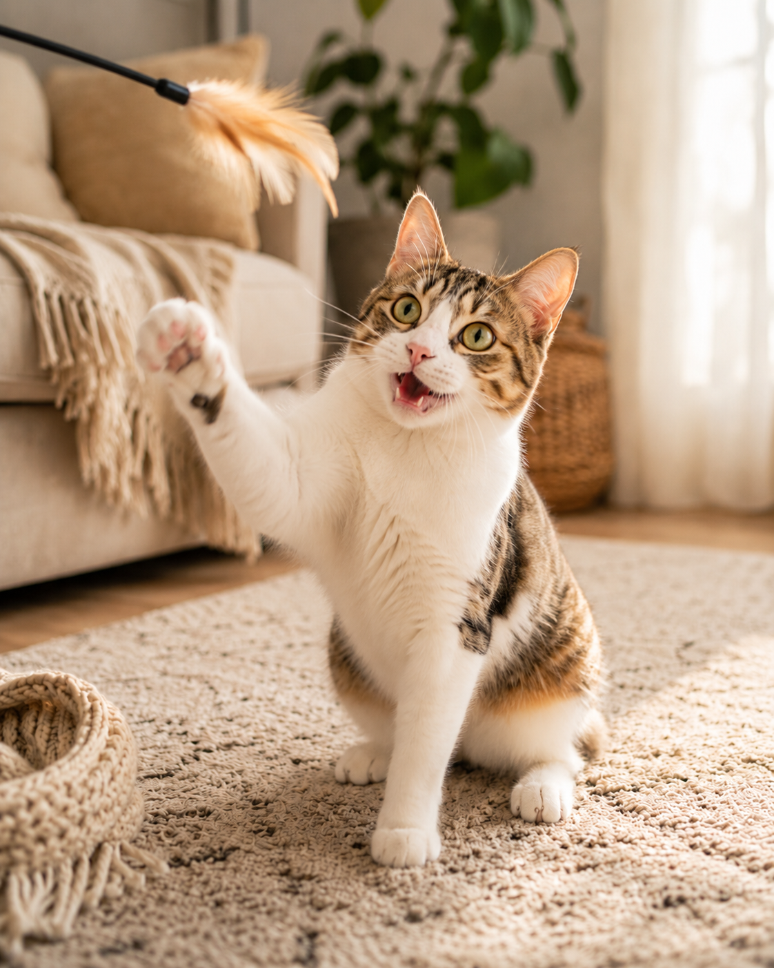 Happy playful cat at home