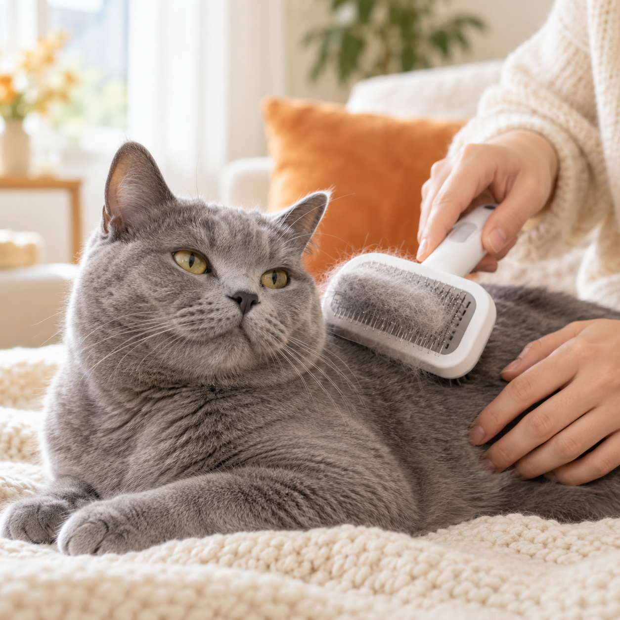 Self-cleaning cat grooming brush