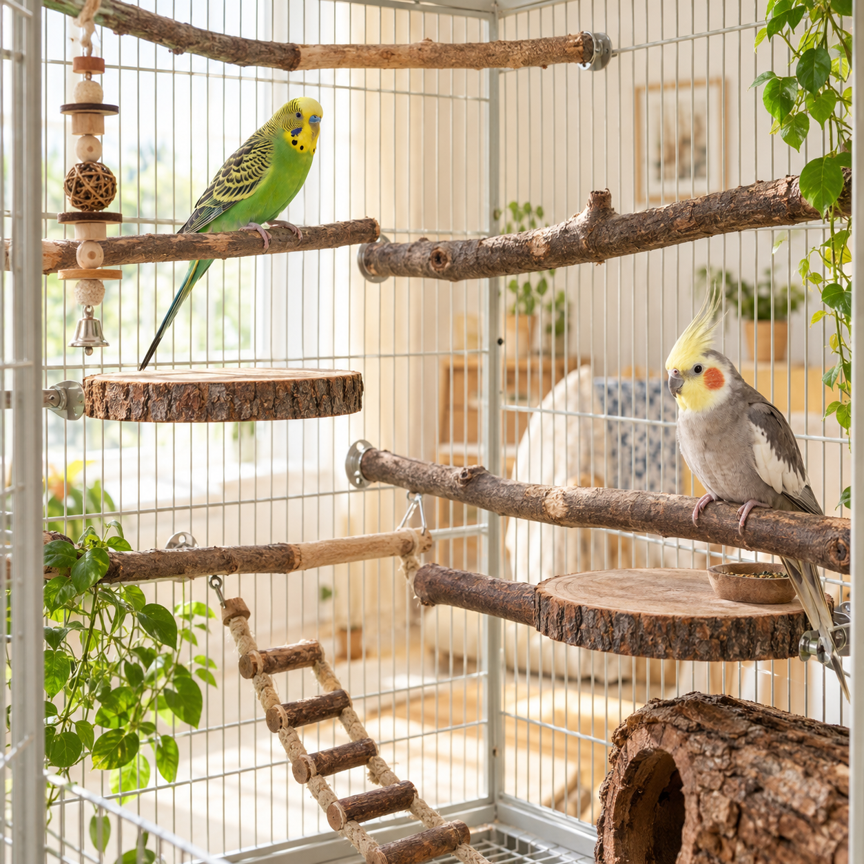 Natural wood bird perches